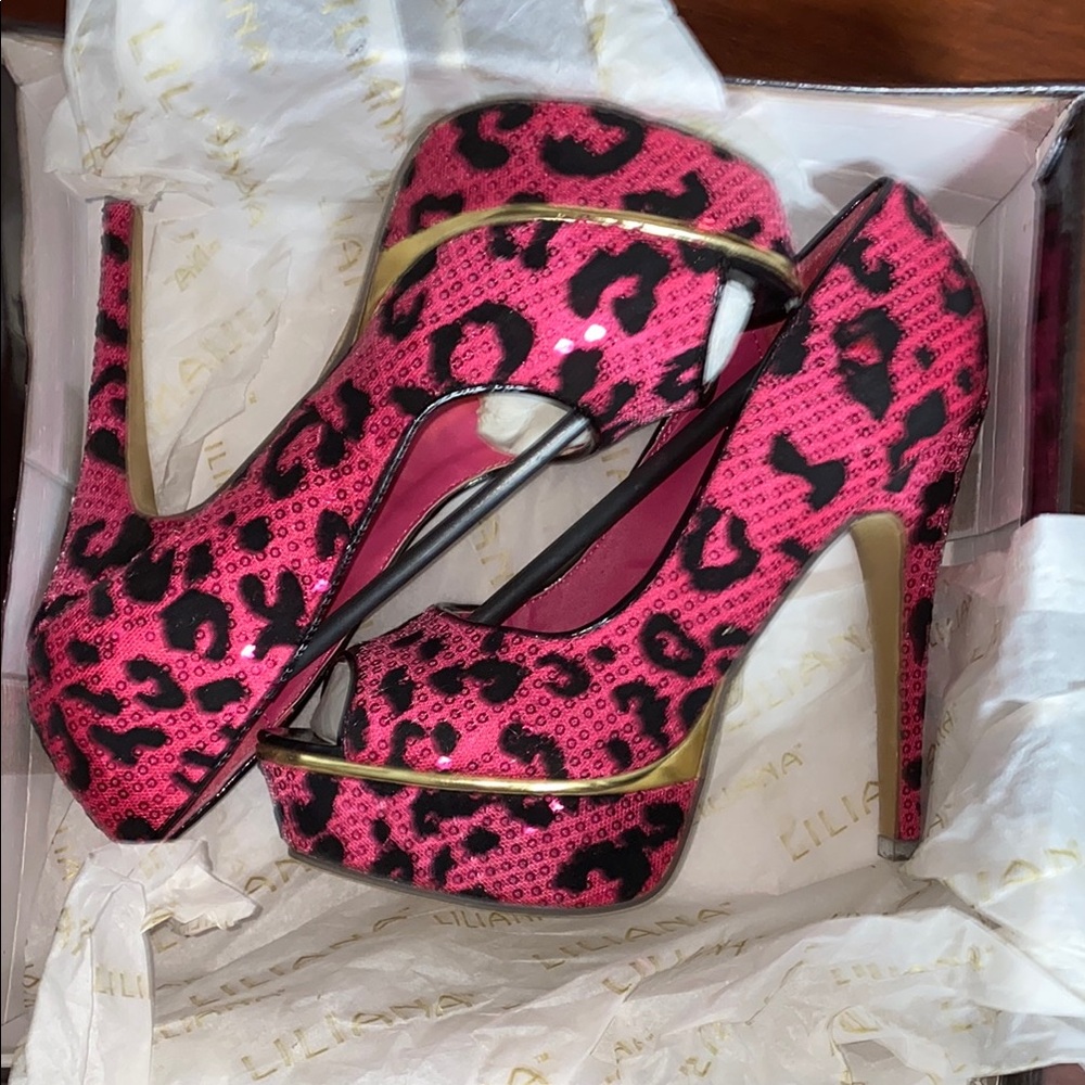 Liliana Pink and Black Leopard Print Heels